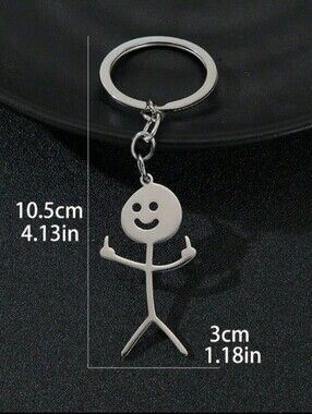 Silver Stick Figure Middle Finger Keychain - Men Accessories